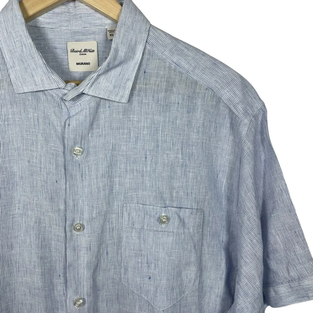 NWOT Baird McNutt Men’s Murano Short Sleeve Linen Shirt Blue/White Size XL